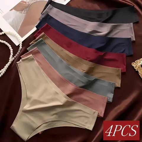 4 pçs/set calcinha sem costura feminina sexy roupa interior de seda gelo cintur