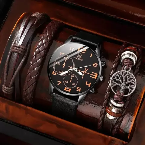 Relógio de pulso de quartzo grande retrô masculino, relógio casual de couro m