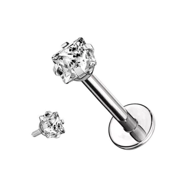 Piercing Labret Zirconia Cuadrada 2MM