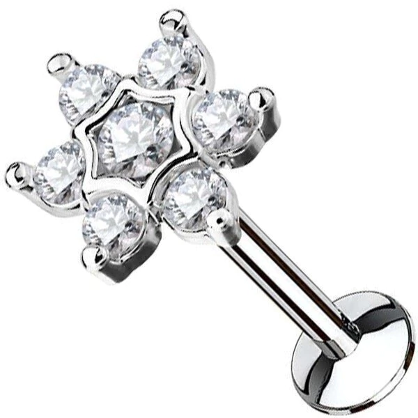 Piercing Labret Flor Zirconia Blanca