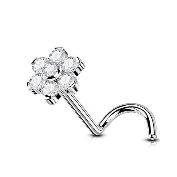 Piercing Nostril Curvo Flor Strass Titanio