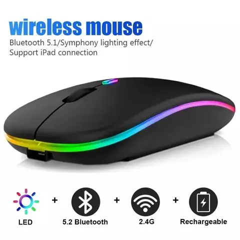 Mouse ergonômico sem fio para jogos, Mouse recarregável, RGB, Bluetooth, LED r
