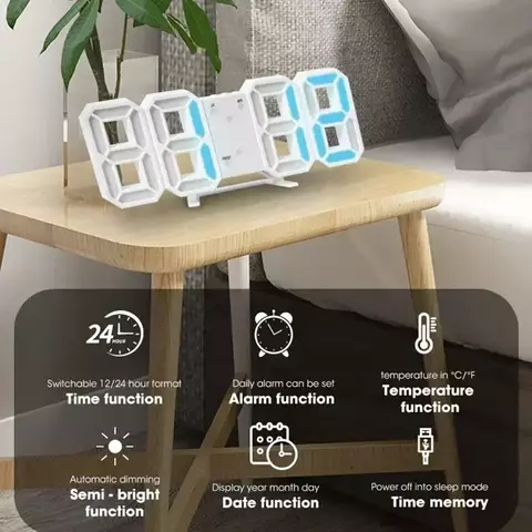 3D LED Digital Despertador, Relógio de parede, Hora, Dados, Temperatura, Casa,