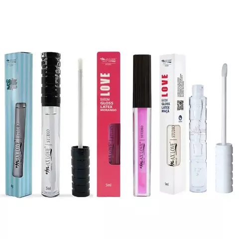 Kit com 3 Batom Gloss Latex Max Love