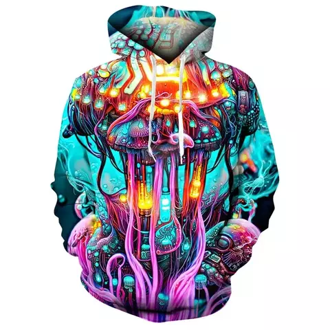 Impressão 3d cogumelo mecânico hoodies para homens raposa lobo sapo padrão mo