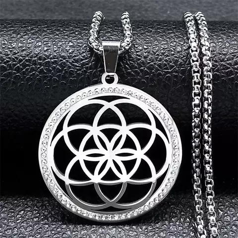 Flor da vida de aço inoxidável chakras corrente feminino masculino colar metat