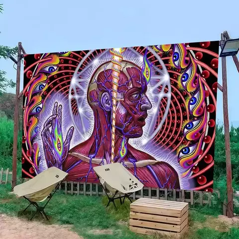 bandeira psicodélica lateral decoração ao ar livre piquenique fes