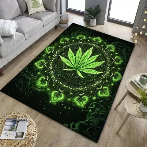 Tapete brilhante de folha de cannabis para salas de estar boho - design de manda