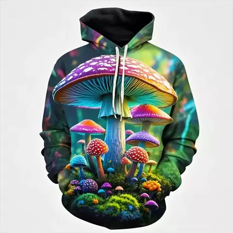 Colorido cogumelo gráficos mágico masculino moletom com capuz 3d padrão abstr