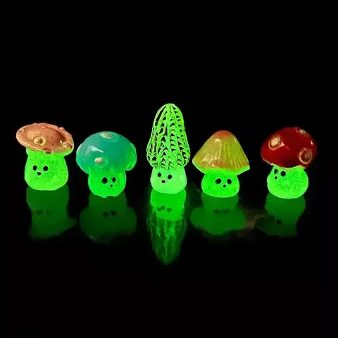 6 pçs miniaturas dos desenhos animados cogumelos fada jardim decoração lumino