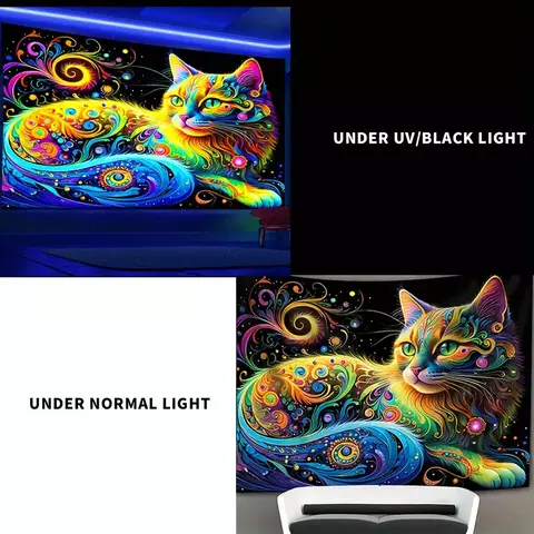 1 peça gato fluorescente tapeçaria decoração de casa suspensa pano de festa