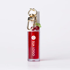 GLOSS LIP OIL BEAUTY GLOSS COM CHAVEIRINHO E PINGENTE PERSONALIZADO COM SUA LOGO - COR STRAWBERRY - KIT COM 10 UNIDADES