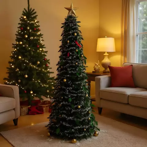 Árvore de natal retrátil de 150 cm, dobrável, telescópica de plástico, ecológica, decoração de festa em casa, sala de estar, quarto