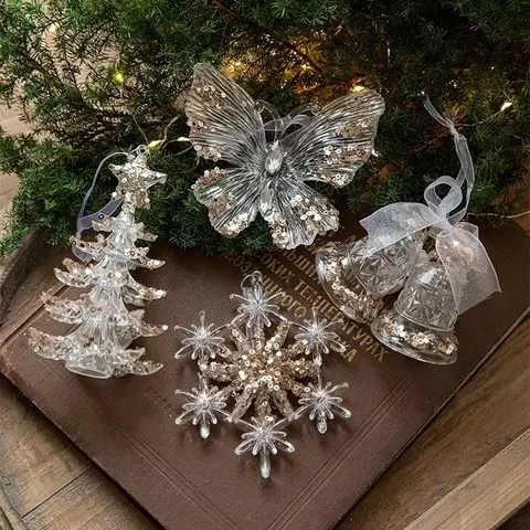 Ornamentos de árvore de natal de cristal acrílico pendurado pingente floco de