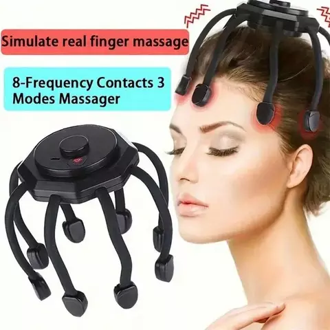 Massageador elétrico sem fio do couro cabeludo, massageador da cabeça de 360 graus, relaxamento profundo