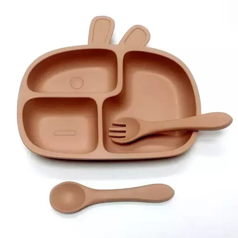 Conjunto de prato de jantar de silicone para crianças, 3 peças, com ventosa.