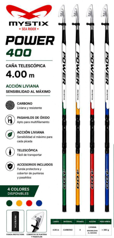 CAÑA MYSTIX POWER 4MTS TELESCOPICA CARBONO PEJERREY