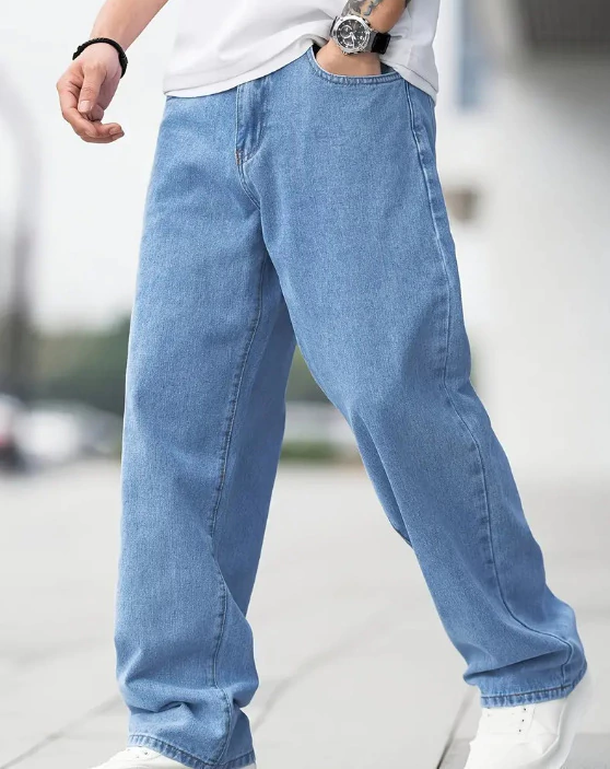 Calças jeans masculinas soltas e retas casuais
