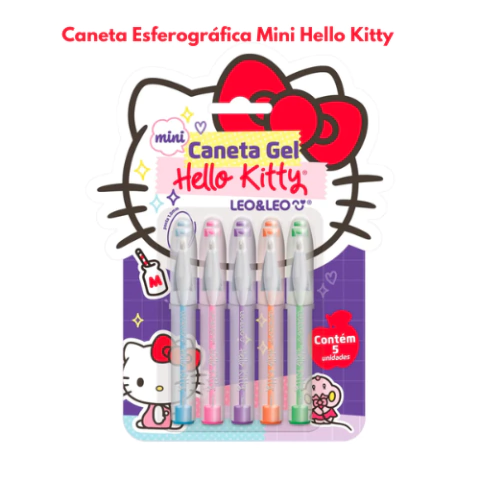 CANETA ESFEROGRAFICA MINI HELLO KITTY 1.0 COLORIDA C/ 5 UNIDADES Leo e Leo