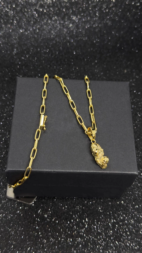 CORRENTE CARTIER BOLEADA 4MM + PINGENTE PEPITA - BANHADOS A OURO 18K