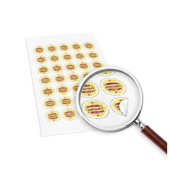 Adesivos BOPP Branco 5x5cm com Laminação Holográfica Redondas - 4x0