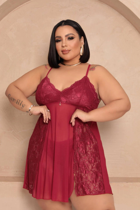 Camisola Luxo Em Tule E Renda Francesa Plus size