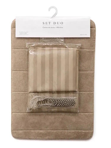 Set Duo cortina de Baño antihongo + Alfombra + Ganchos roller