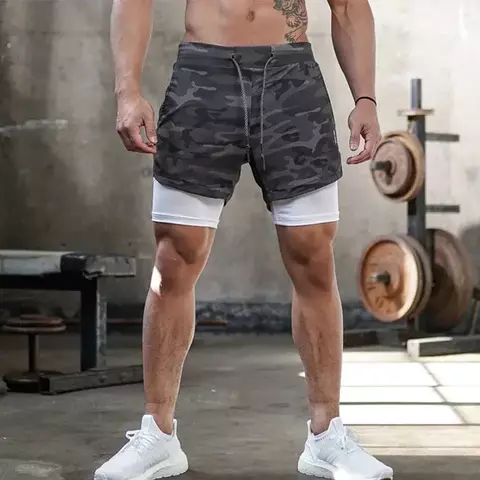 Shorts Esportivos Masculinos 2 em 1, Quick Dry Running Shorts.