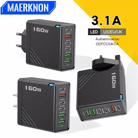 160w multi portas carregador usb tipo c carregamento rápido ue/eua plug carregad