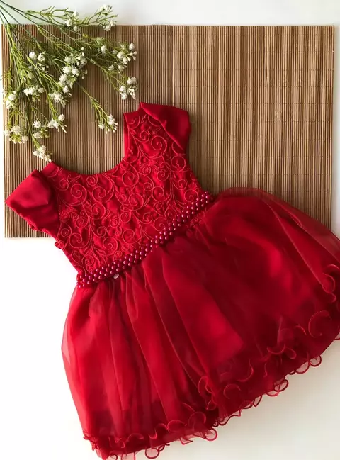 Vestido Baby Vermelho Renda com Pérolas - comprar online