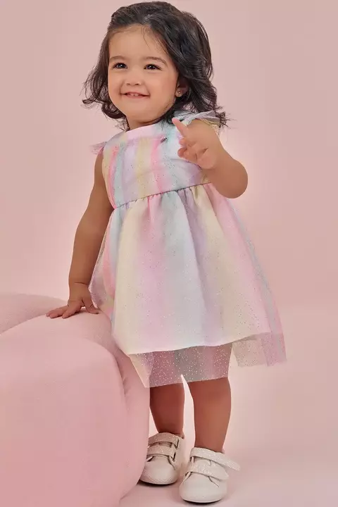Vestido infantil em Tule Foil Degrade Rosa