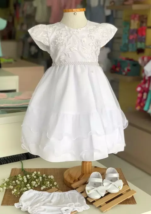 Vestido Infantil de Festa Branco Batizado Renda - comprar online