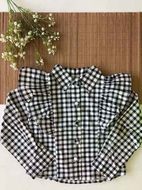 Camisa Xadrez Branca Botão Encapado - comprar online