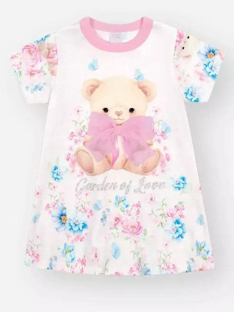 Vestido Infantil Baby Rosa Iorgute Ursa Laço Cinti