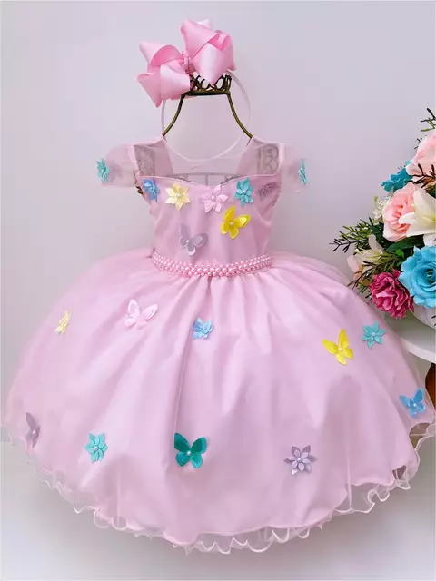 VESTIDO INFANTIL DE FESTA LUXO JARDIM ROSA - comprar online