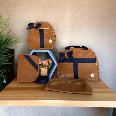 Kit Bolsa Maternidade 4 Peças Laços Luxo Marrom - comprar online
