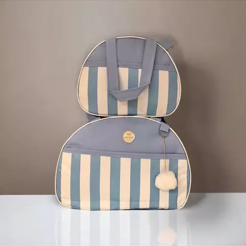 Kit Bolsa Maternidade 2 Peças Listras Azul Bebê - comprar online