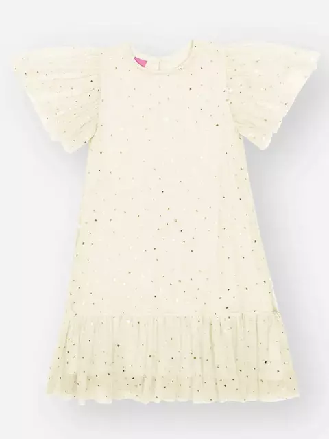 Vestido Infantil Luxo Tule Branco Corações Cinti