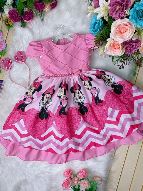Vestido de Festa Tematico Minnie Rosa
