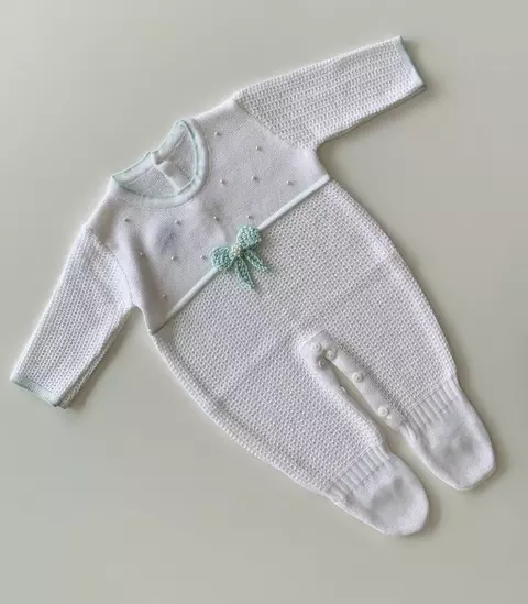 Macacão Infantil de tricô Pérolas Branco com Verde - comprar online