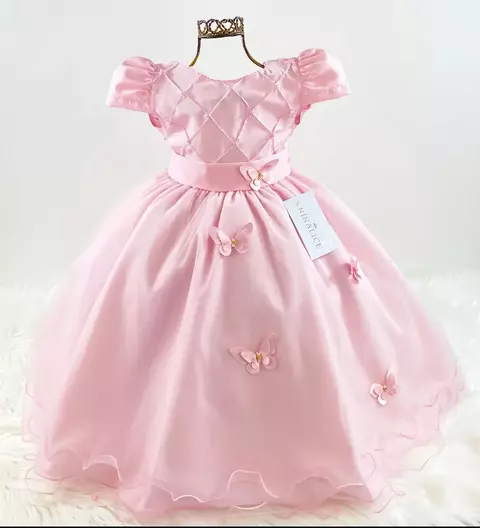 Vestido Jardim Encantado borboletas Rosa Nervuras