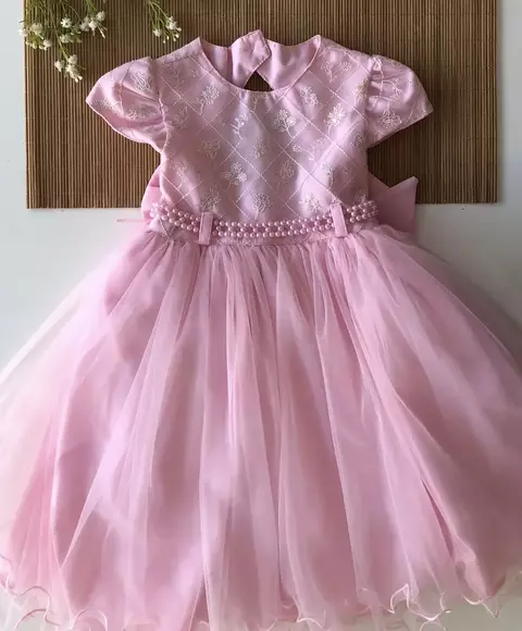 Vestido Infantil de Festa Rosa Bordado - comprar online