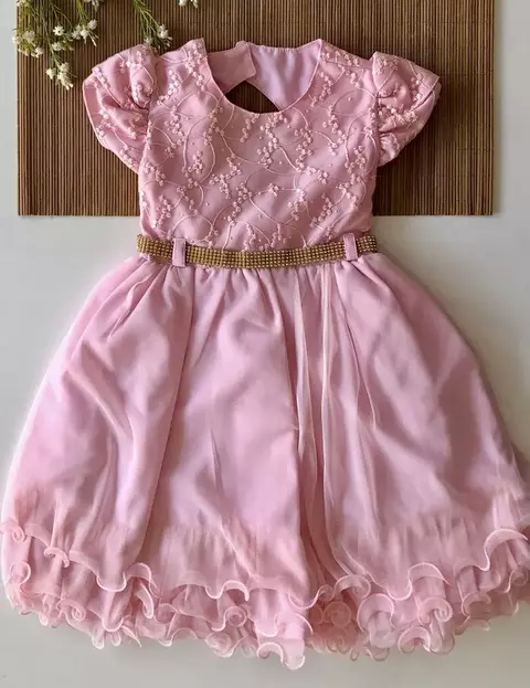 Vestido Infantil de Festa Rosa Renda e Strass - comprar online