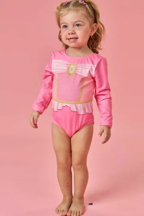 Maiô Infantil em Malha UV Dry Proteção 50+ Rosa Princesas
