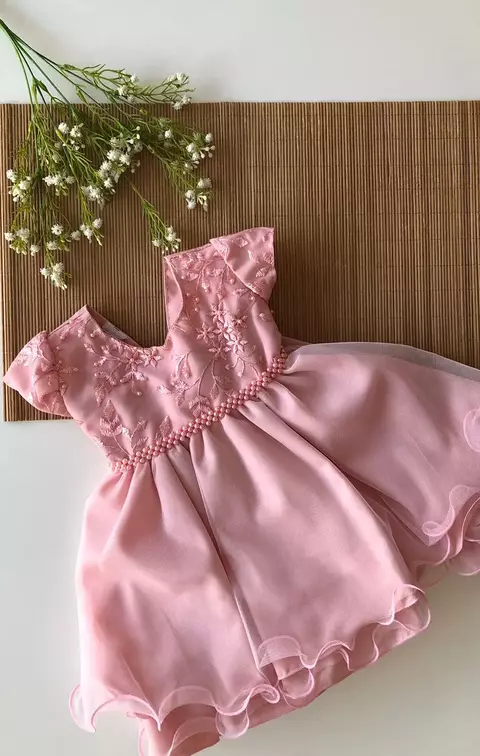 Vestido Baby Renda Strass Rose - comprar online