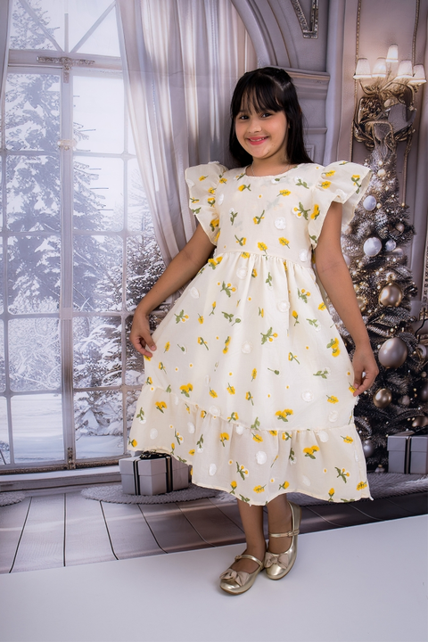 Vestido Infantil Ellen Bordado Amarelo