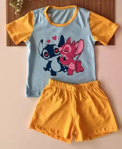 Pijama Curto Infantil Stitch Azul com Laranja - comprar online