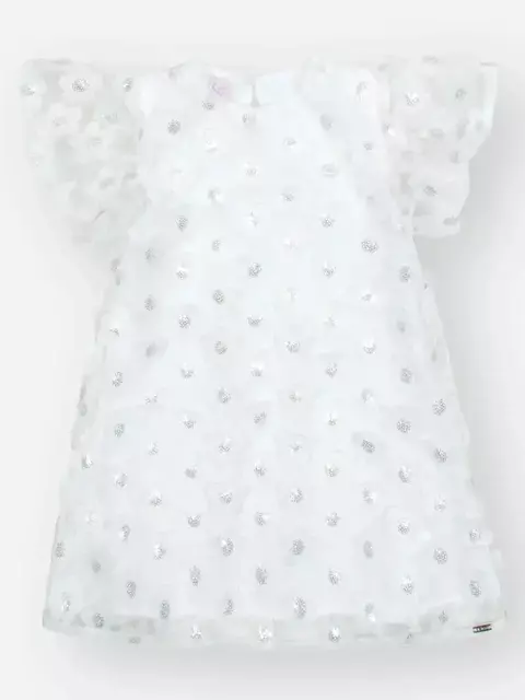 Vestido Infantil Luxo Tule Branco Flores Cinti