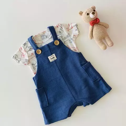 Conjunto Infantil Body e Jardineira Off com Azul Divertto - comprar online