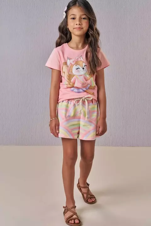 Conjunto Infantil Blusa e Short Rosa Aloha Infanti